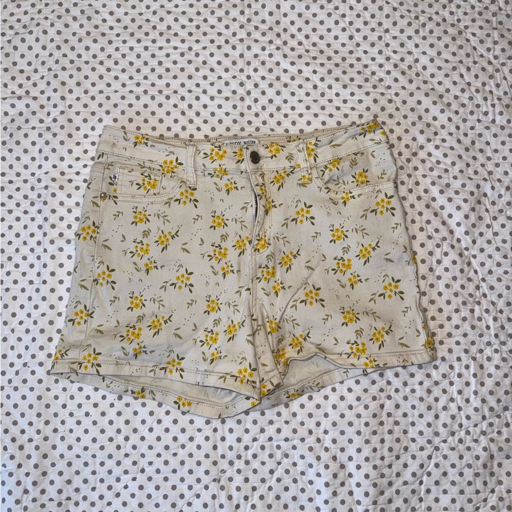 Judy Blue Floral Jean Shorts - Yellow and Cream
